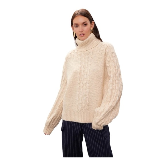 Toccin Popcorn Knit Sweater Turtleneck Long Sleeve in Beige Wool Blend Size XS - Picture 2 of 8